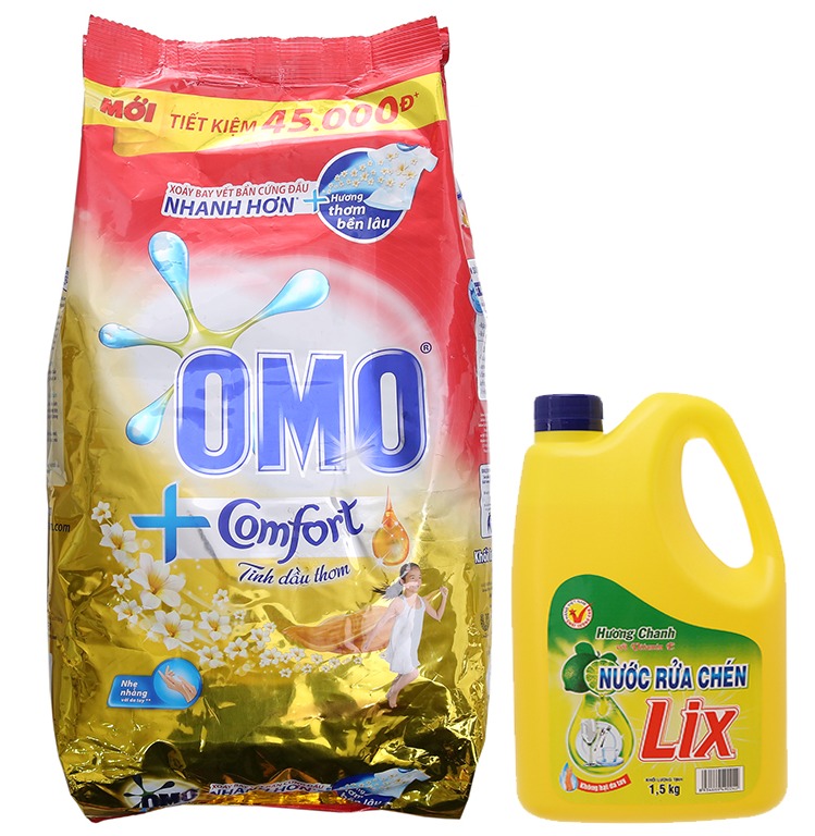 Bột Giặt Omo 5,3Kg Tinh Dầu Thơm Tặng NRC Lix 750g Siêu Sạch