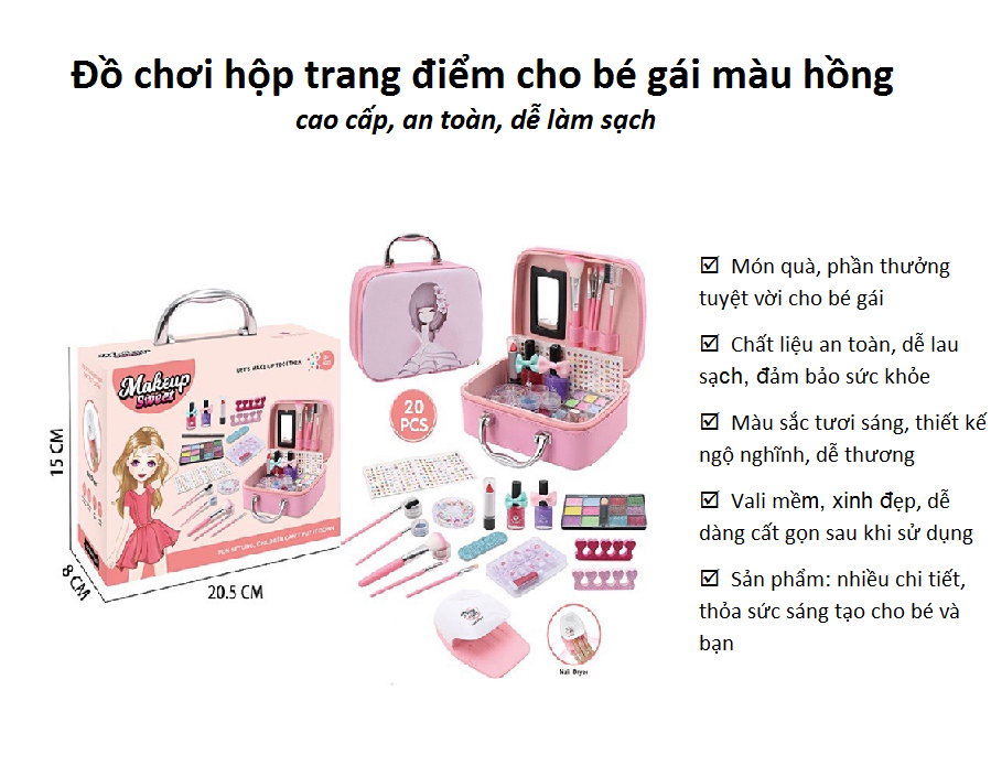 Hộp đồ chơi trang điểm cho bé gái siêu xinh, an toàn, dễ làm sạch