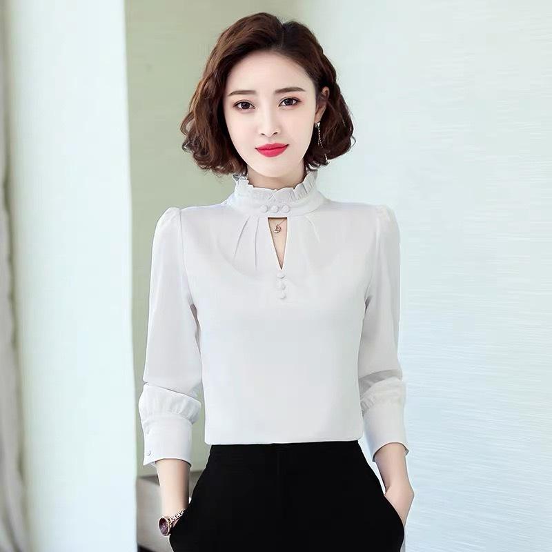 Áo nữ tay dài phối voan lụa thời trang công sở cao cấp cc