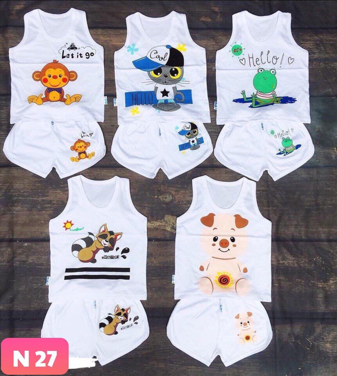 Combo 5 bộ cotton sát nách quần đùi bé trai và bé gái từ 4kg đến 30kg