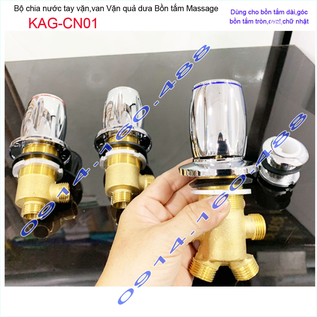 [HCM]Van chia nước bồn tắm massage KAG-CN01 tay vặn hình cái trống, vòi 3 lỗ bồn mát xa đồng nguyên chất siêu bền