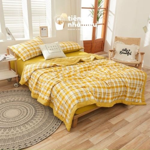 Bộ Chăn Ga Gối Cottton Tici  Đủ Size Set 4 Món Basic Vintage Caro Cao Cấp