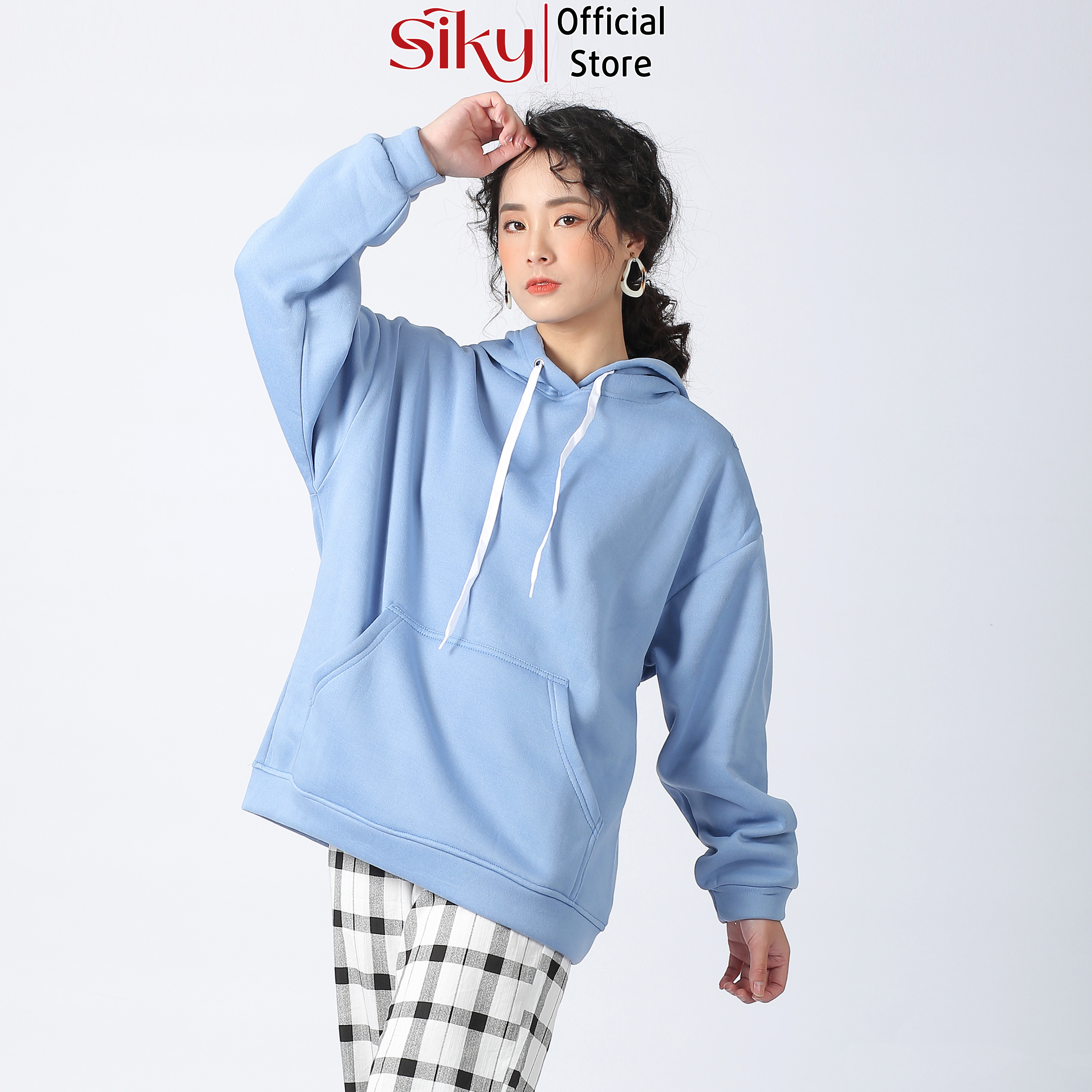 Áo HOODIE nữ form rộng trơn BASIC - Siky - AHD01