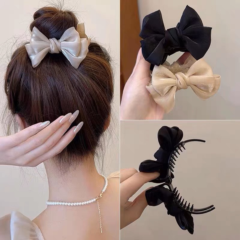 Kẹp Búi Tóc Củ Tỏi Đính Nơ Lụa Siêu Xinh