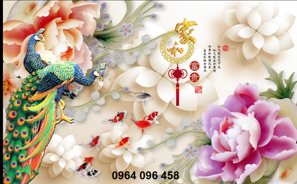 gạch tranh 3d mẫu tranh chim công - DNN6