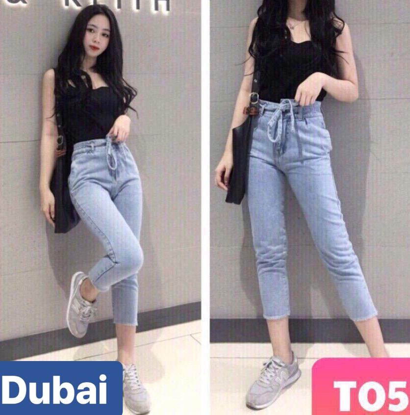 QUẦN BAGGY JEAN NỮ CHẤT BÒ XANH NHẠT THẮT NƠ LƯNG CAO NÂNG MÔNG HOT HIT DB-CJ-05  CAO CẤP - DUBAI FASHION