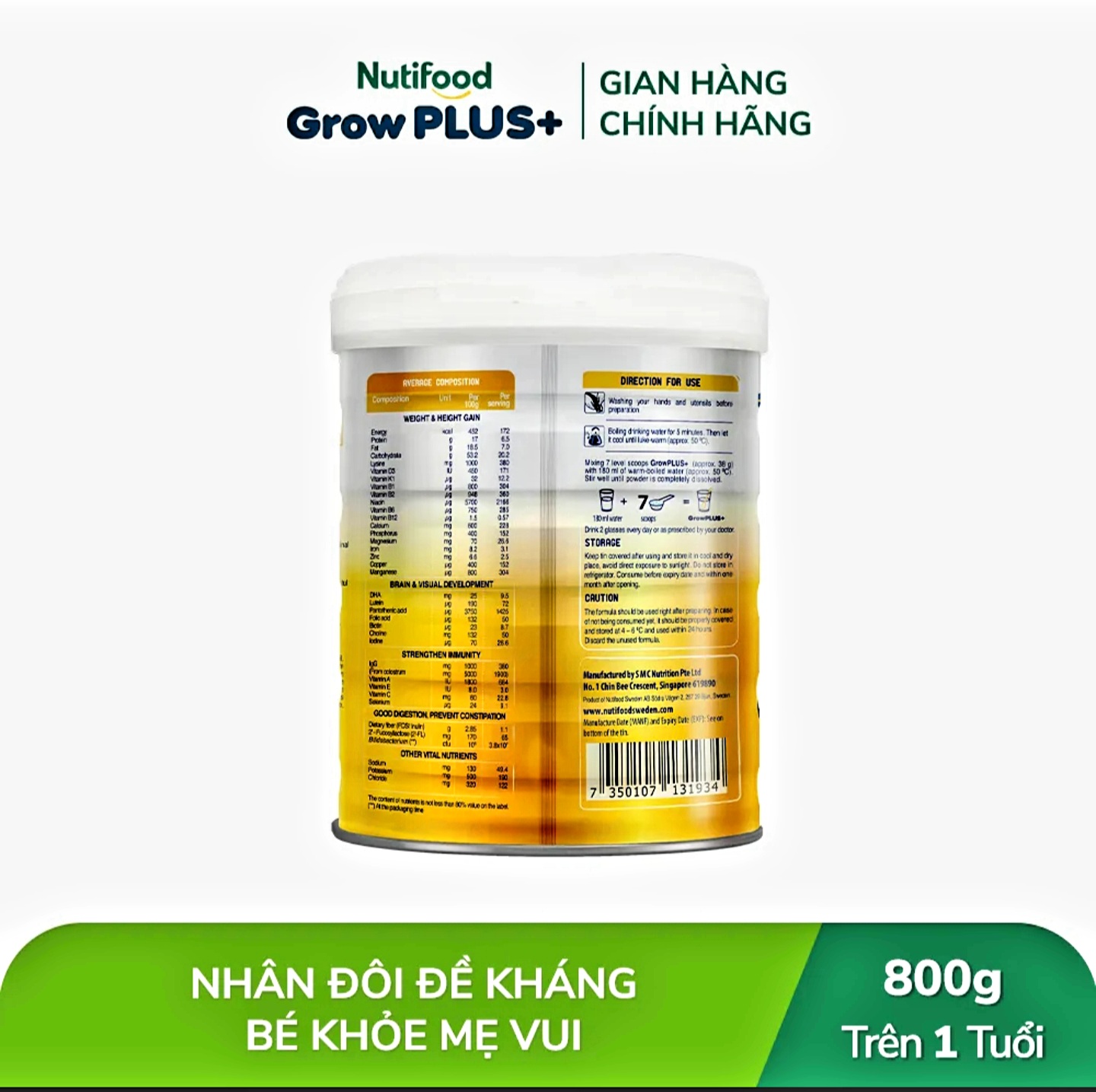 Nutifood Growplus+ Golden Colostrum Milk No. 1+/ 2+ Can 800g.