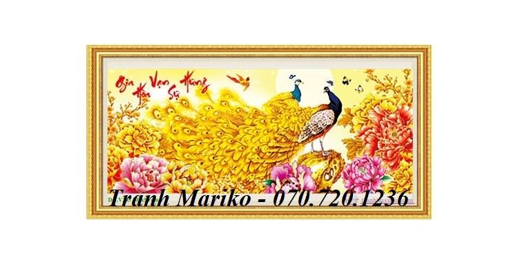 [HCM]Tranh đính đá GIA HÒA VẠN SỰ HƯNG HOA MẪU ĐƠN ĐÔI CÔNG VÀNG LV265 kích thước 108*50cm