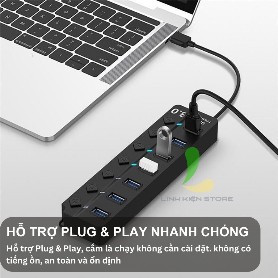 Bộ chia USB 7 cổng USB 3.0 - Hub USB tốc độ cao có đèn led hỗ trợ máy tính, PC