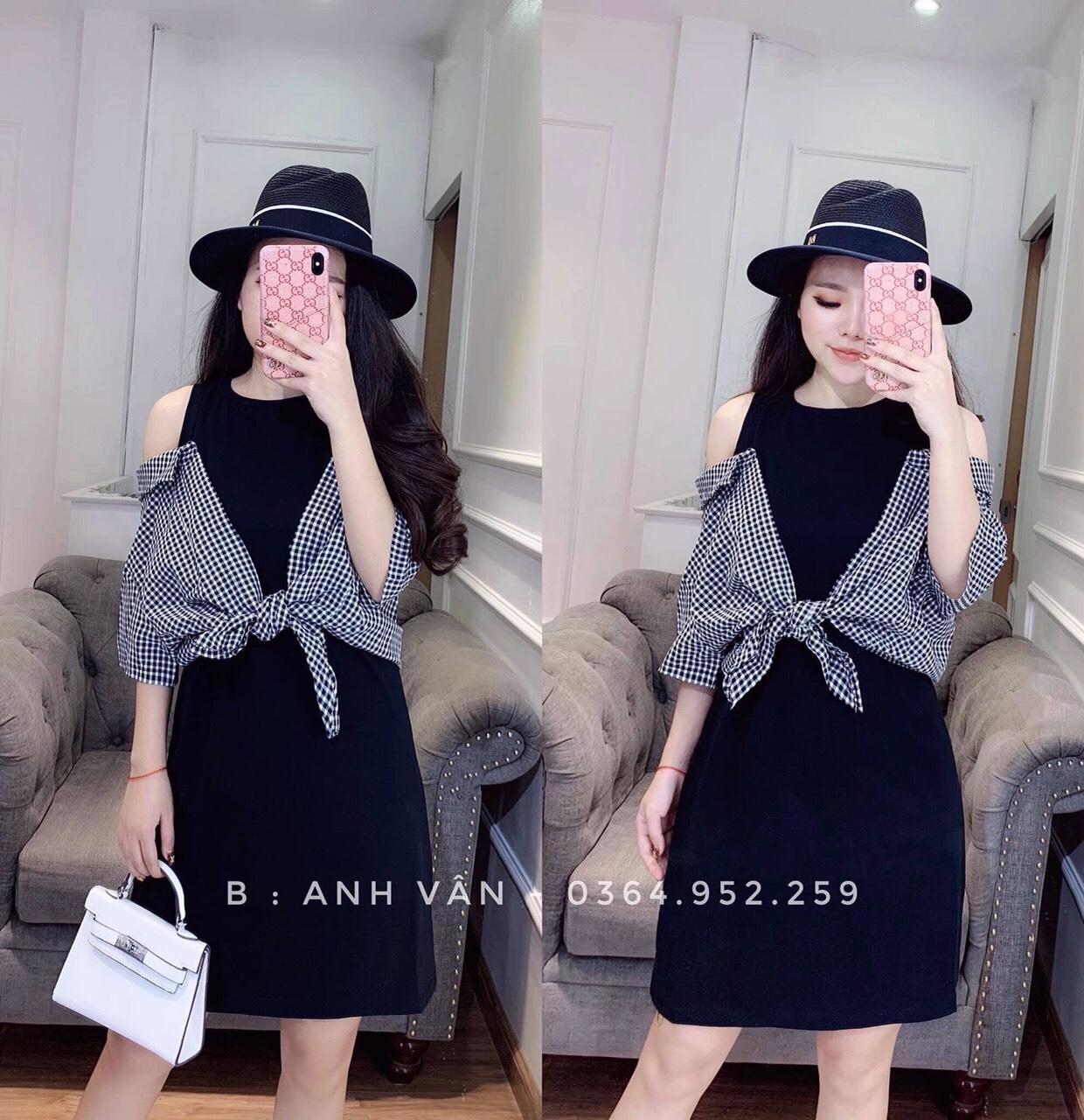 Đầm kết hợp áo bẹt vai cột eo siêu xinh SKU Japan220
