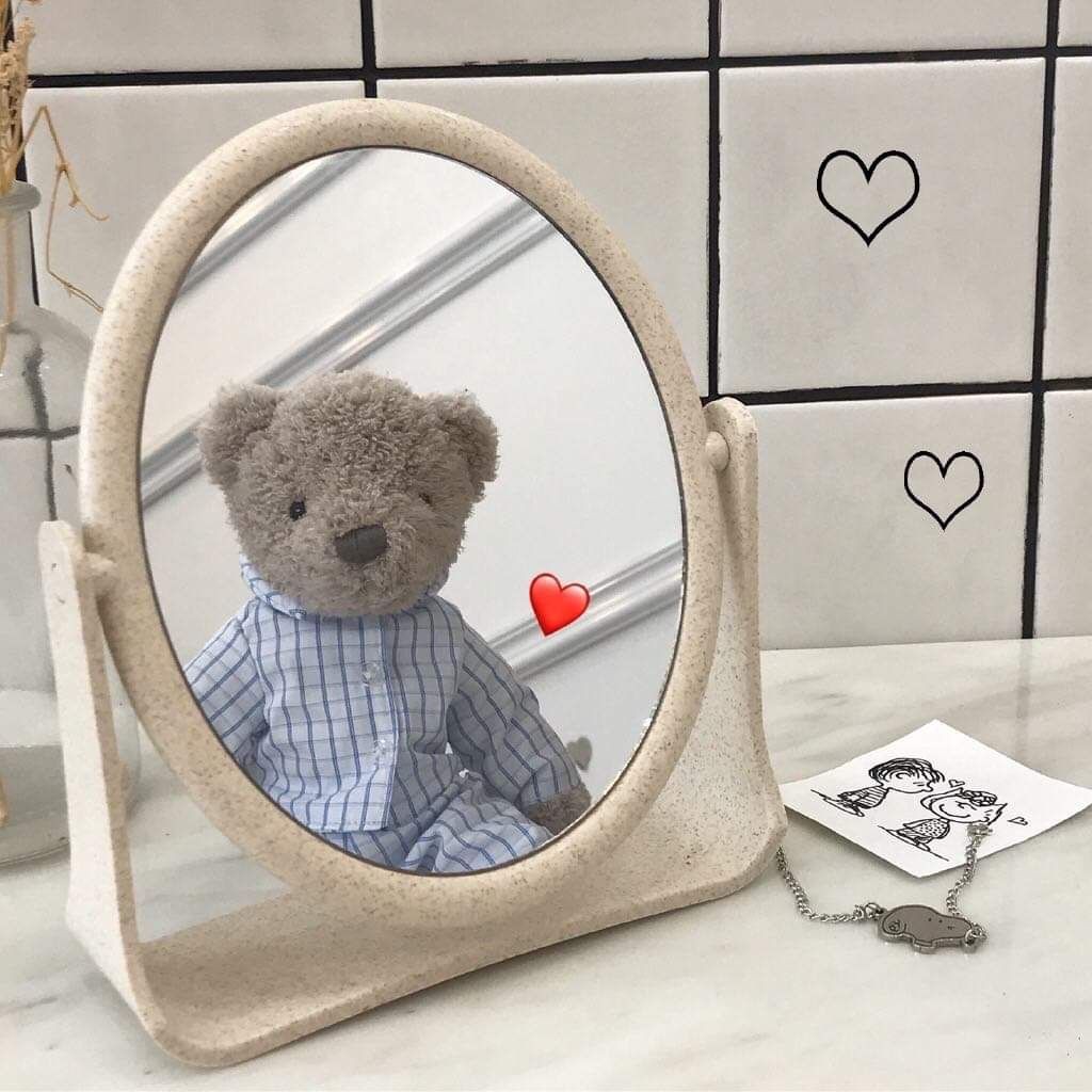 Gương để bàn trang điểm lúa mạch Hàn Quốc 2 mặt xoay 360 độ, Gương mini để bàn hình oval vintage sang trọng