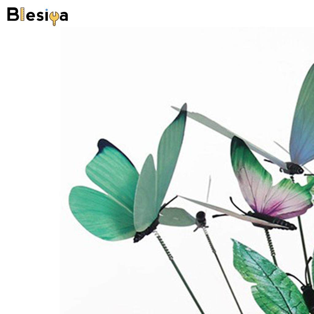 Blesiya 24Pcs Garden Yard Planter Butterfly Stakes Lawn Decor Ornaments Green Yellow