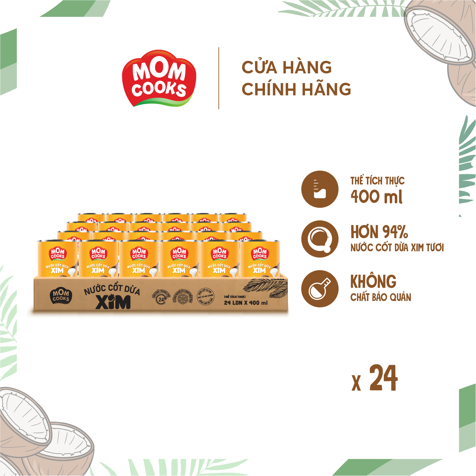 Khay 24 lon Nước cốt dừa Mom Cooks 400ml/lon