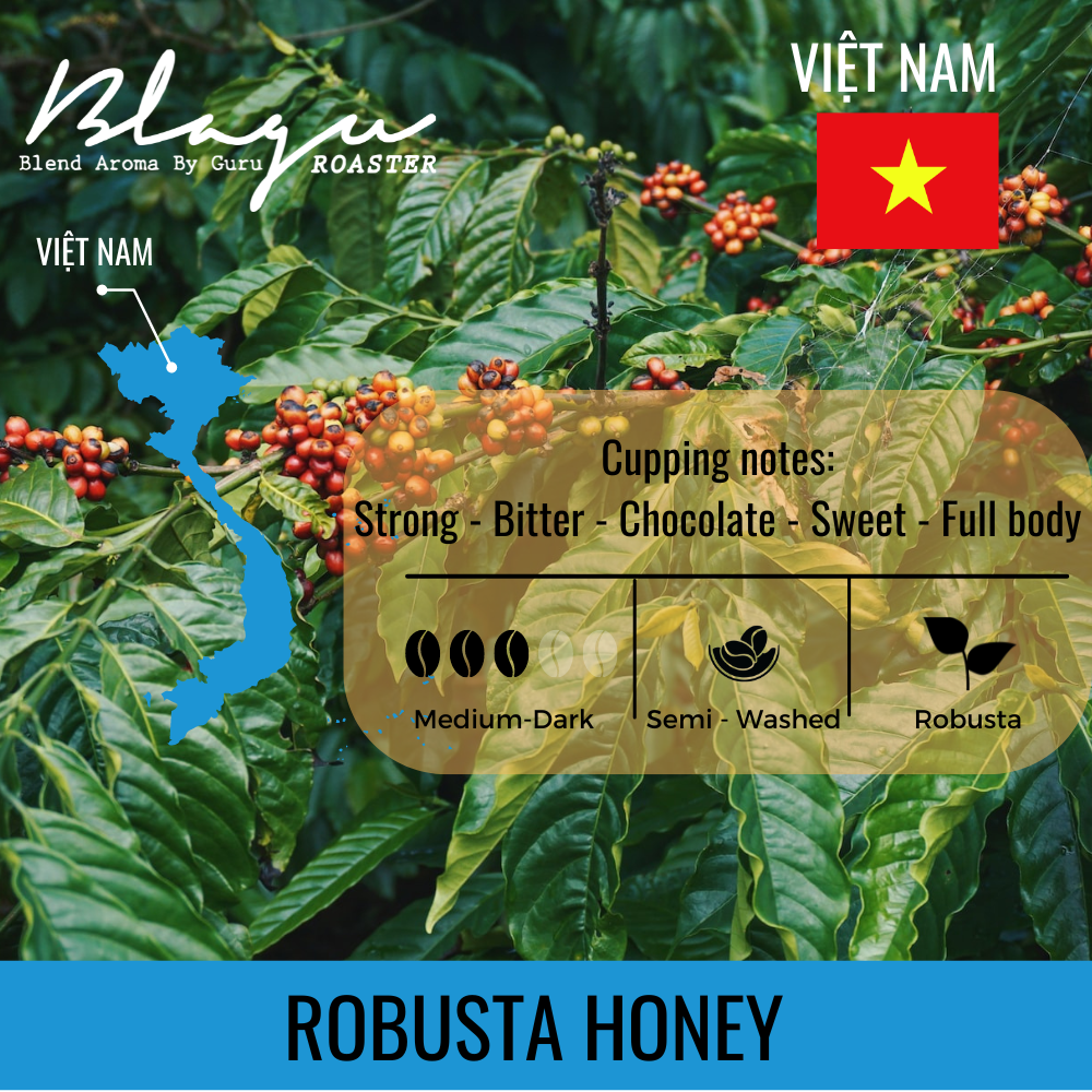 Cà Phê Blagu Hạt Đã Rang Robusta Honey - Medium Roast - Túi 250g,500g,1kg