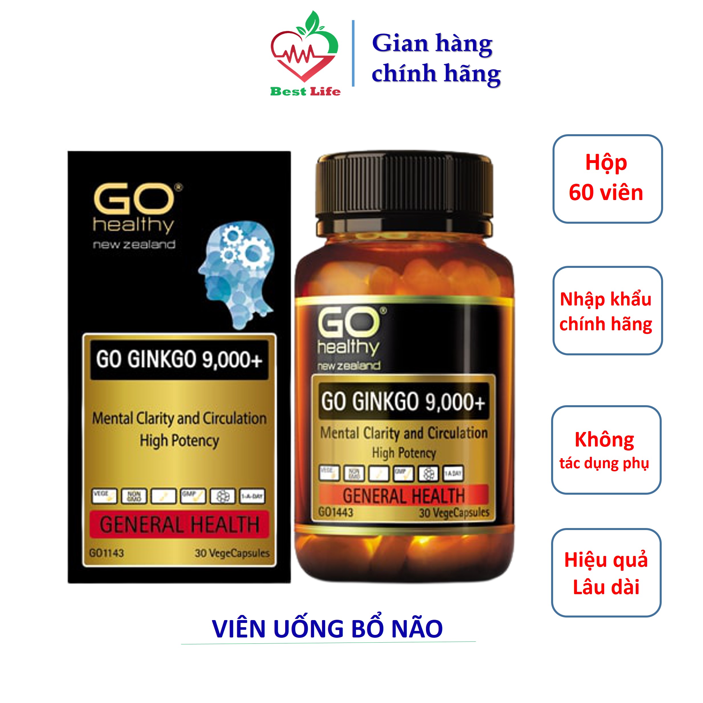 Bổ não Go healthy GO Ginkgo 9000+ hoạt huyết dưỡng não tăng cường tuần