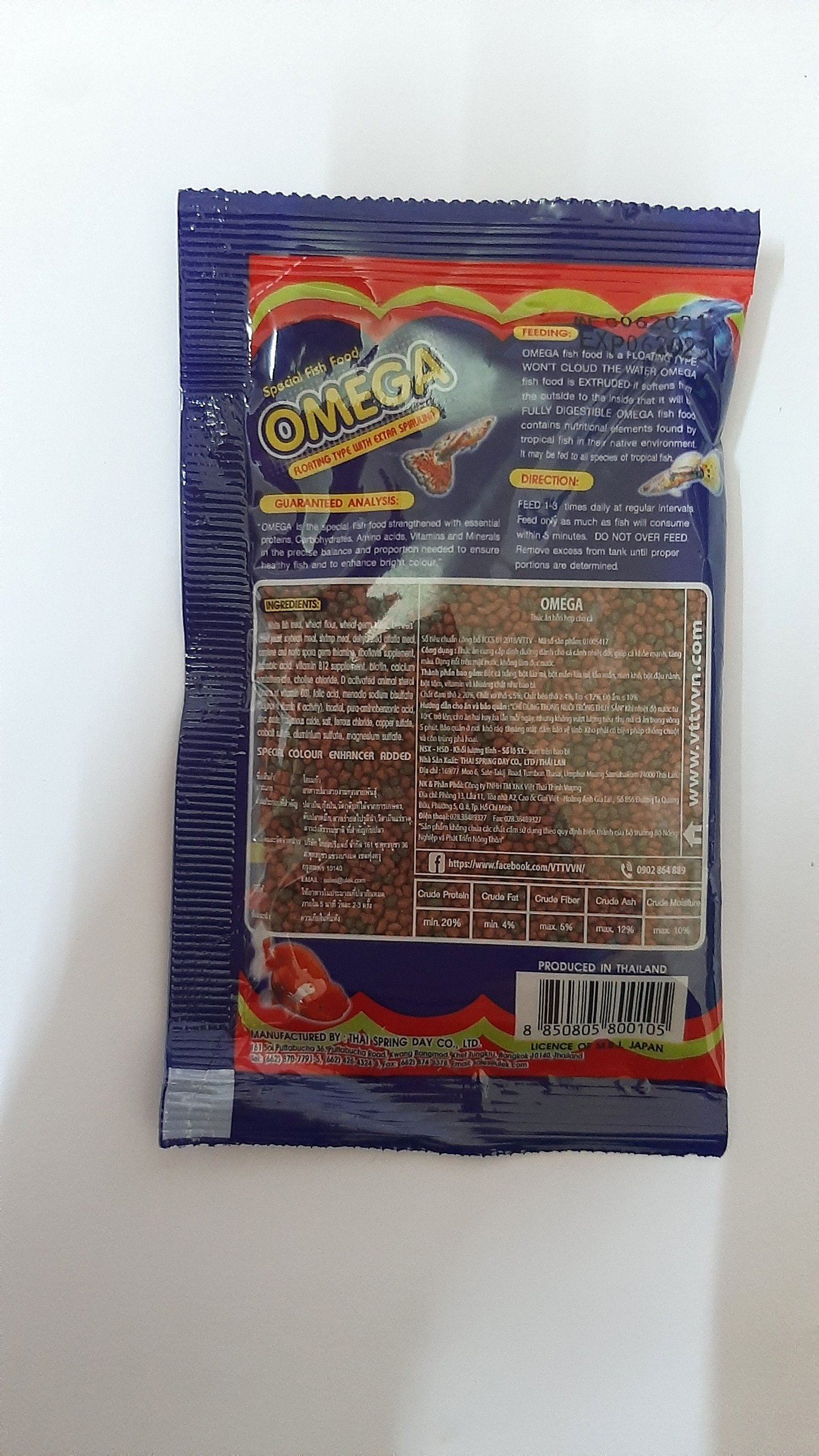 Thức ăn cho cá cảnh Omega, túi 20g, hàng Thái