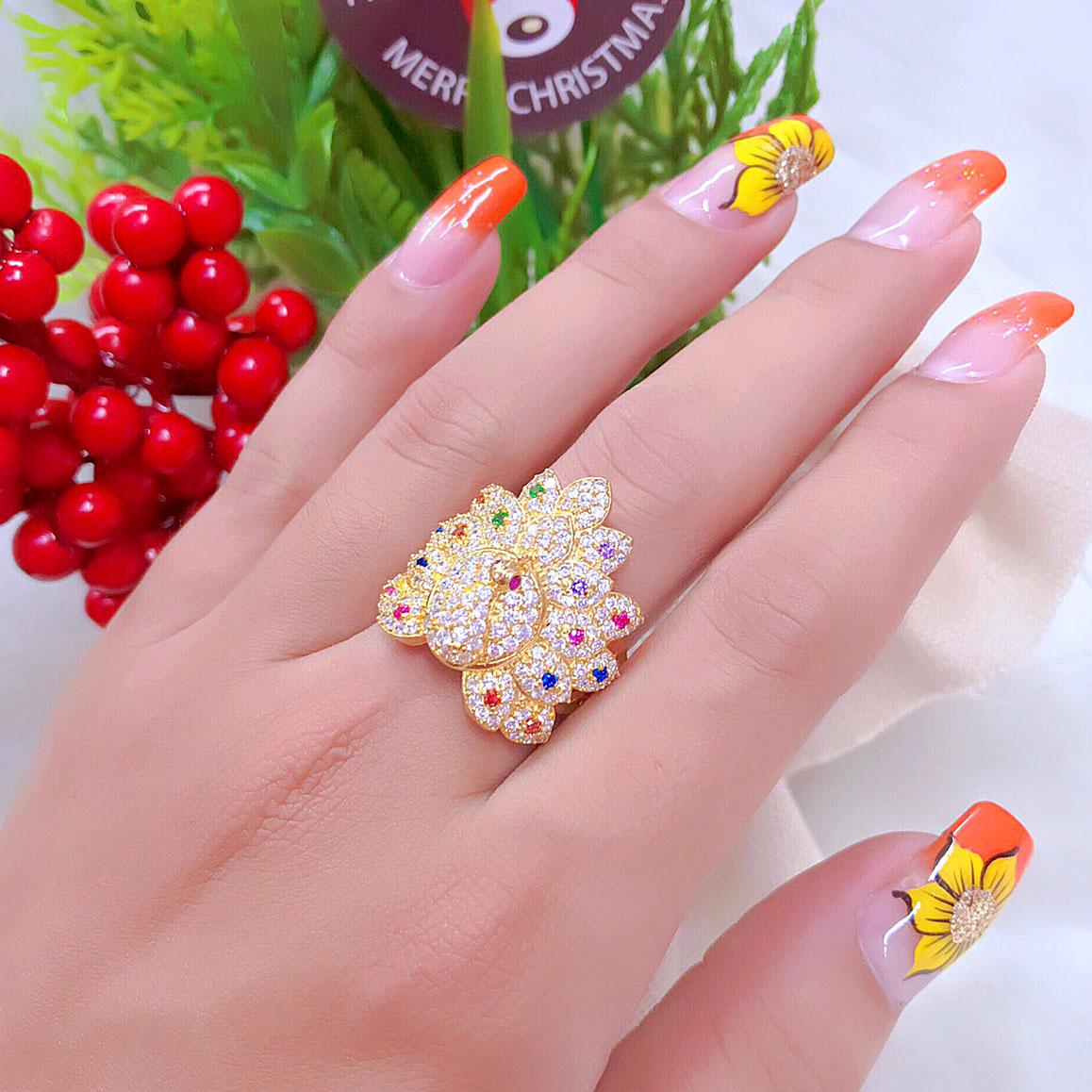 Nhẫn Nữ Thời Trang Chim Công Xòe Đuôi Mẫu TH040(14).20.09 Mạ Vàng  - Tubi Cony - Đổi Trả Trong Vòng 07 Ngày - Tặng Kèm Hộp Trang Sức