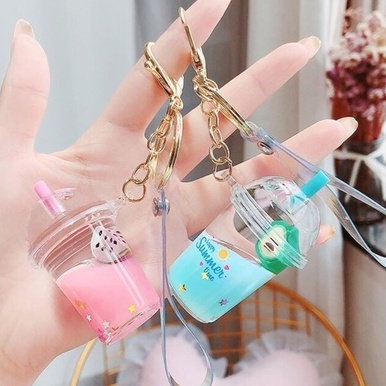 Móc khoá ly trà trái cây hình thú cute