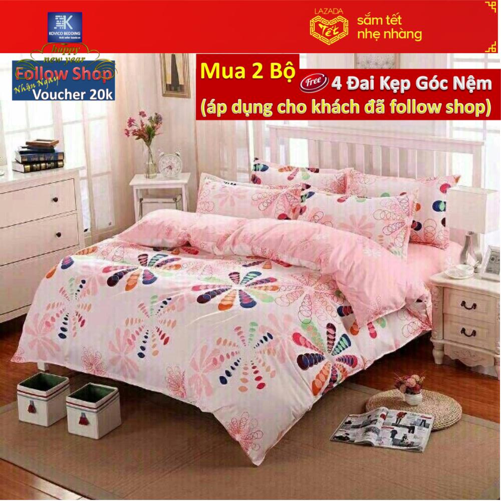 (FreeShip MAX) Bộ chăn ga gối poly chong chóng 1m8x2m