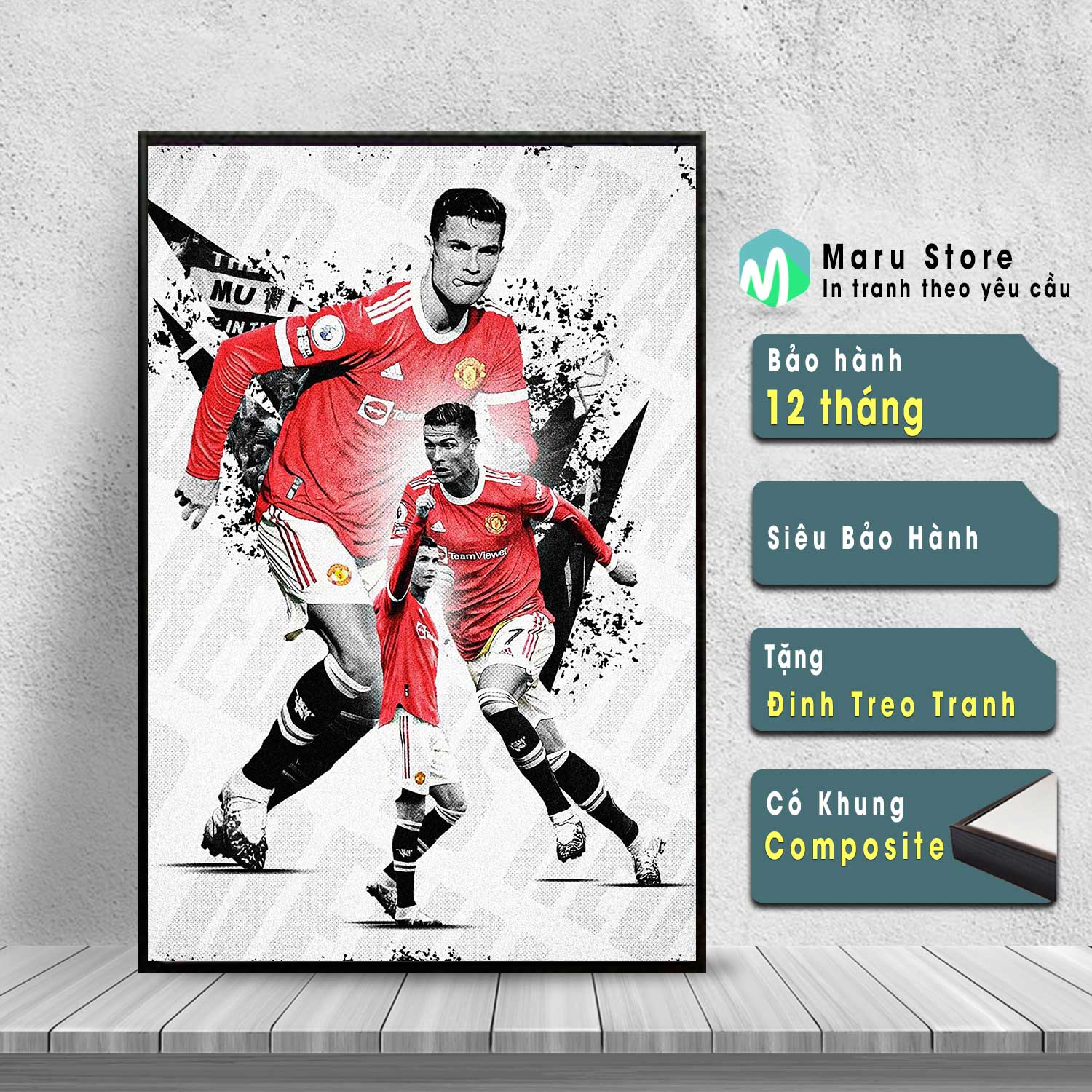 Tranh Treo Tường Ronaldo Có Khung Composite Trang Trí Phòng Khách