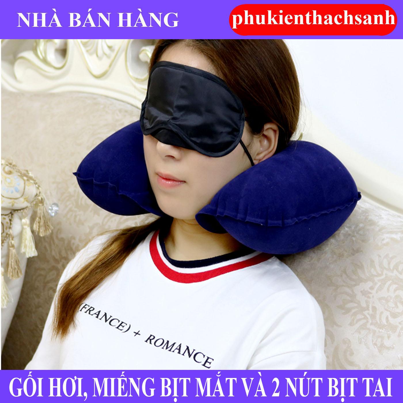 Combo gối hơi du lịch miếng che mắt và 2 nút bịt tai khi ngủ