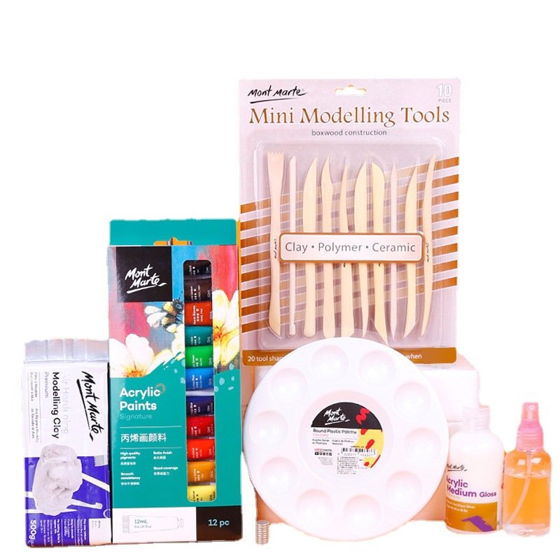Combo Đất Sét Tự Khô Mont Marte và dụng cụ (Air Hardening Modelling Clay)