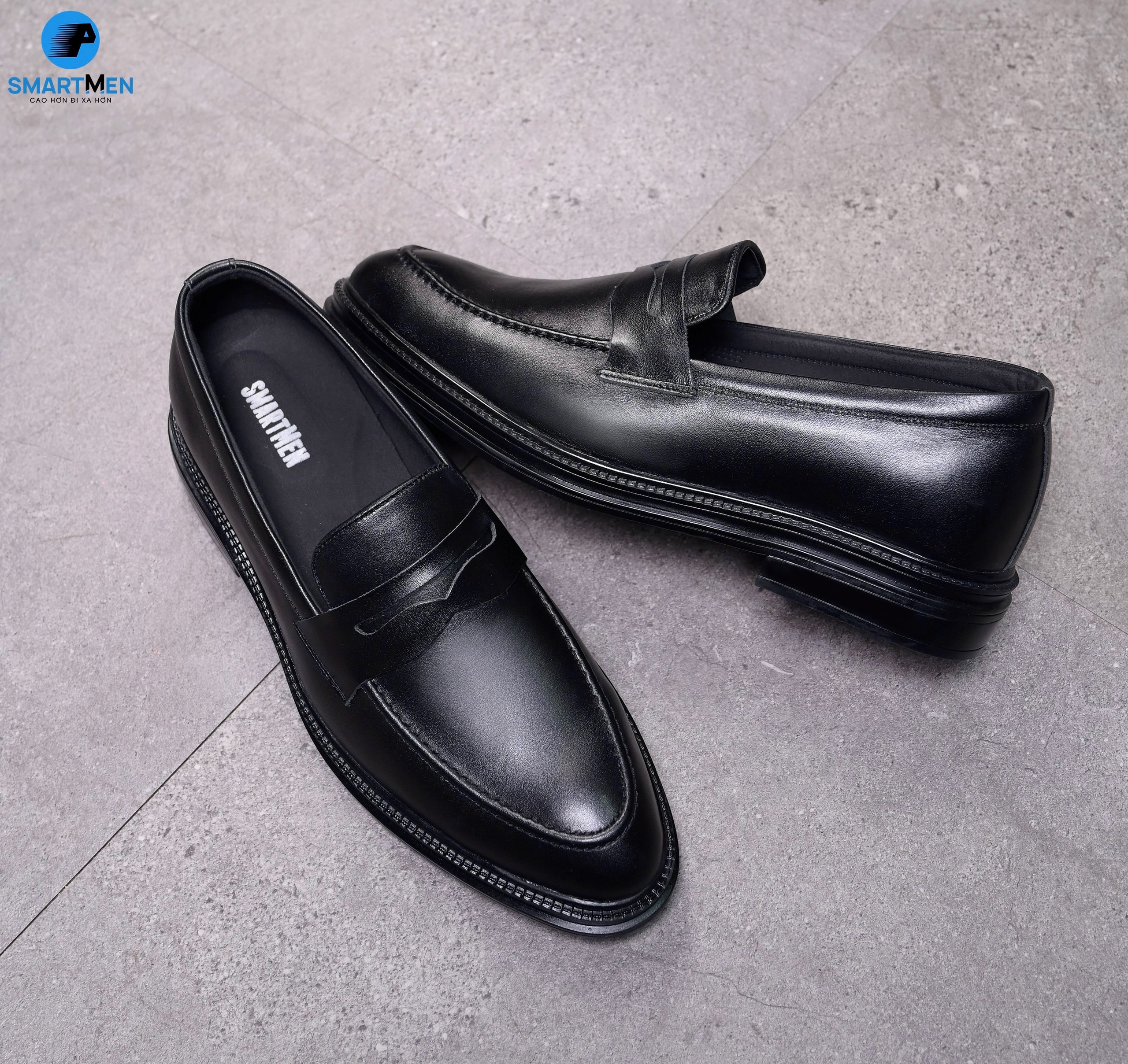 Giày lười Da bò tăng chiều cao SMARTMEN GL-45 Đen