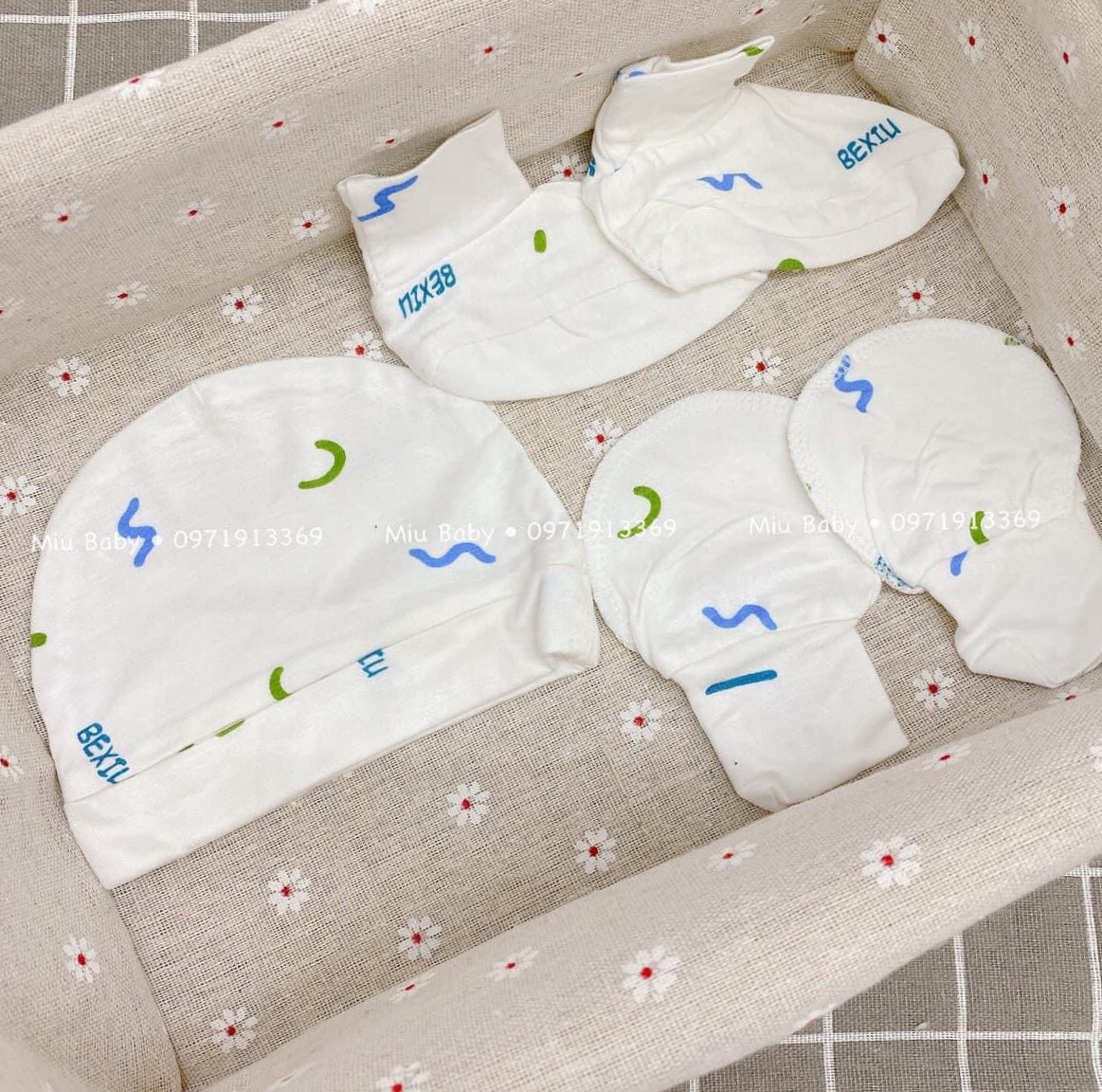set bao tay chân sơ sinh bexiu vải siu mềm mịn