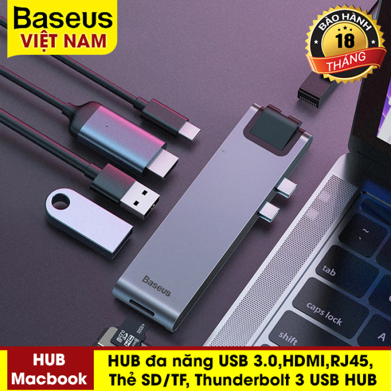 Bảng giá Hun đa năng 7 in 1 Baseus  Thunderbolt 3 HUB USB C Loại Kép-C 7in1 USB 3.0 Loại C HUB HDMI RJ45 Adapter đối với MacBook Pro OTG HUB USB splitter 3.0 Phong Vũ