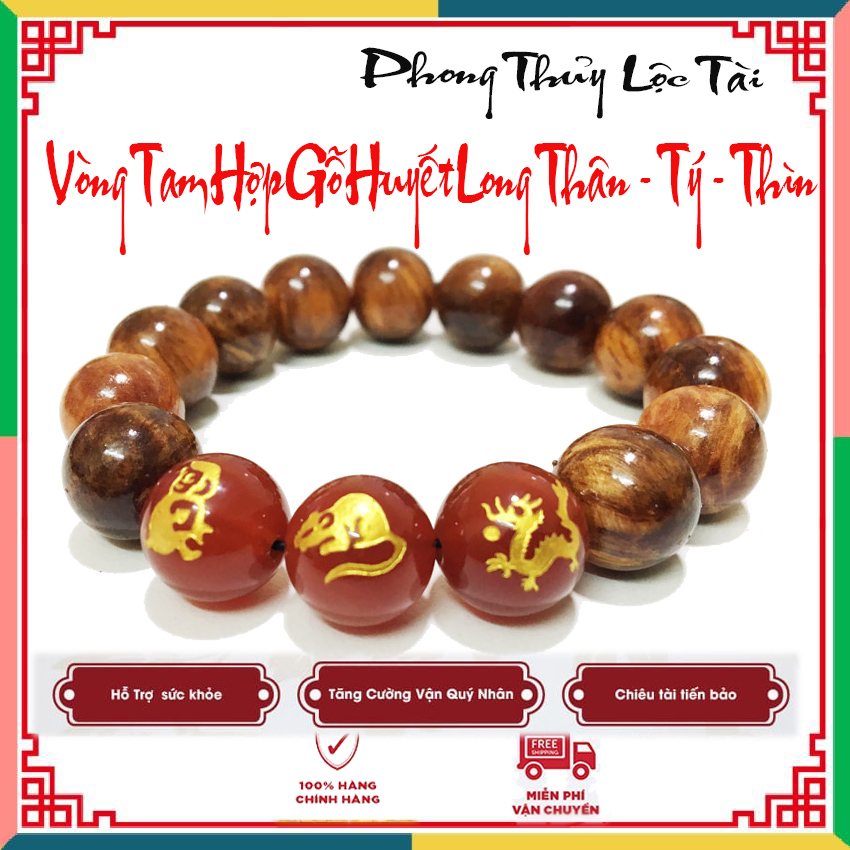 [CHỈ HÔM NAY]Vòng Tam Hợp THÂN- TÝ- THÌN gỗ Huyết Long[TẶNG NGAY]Phù Thái Tuế