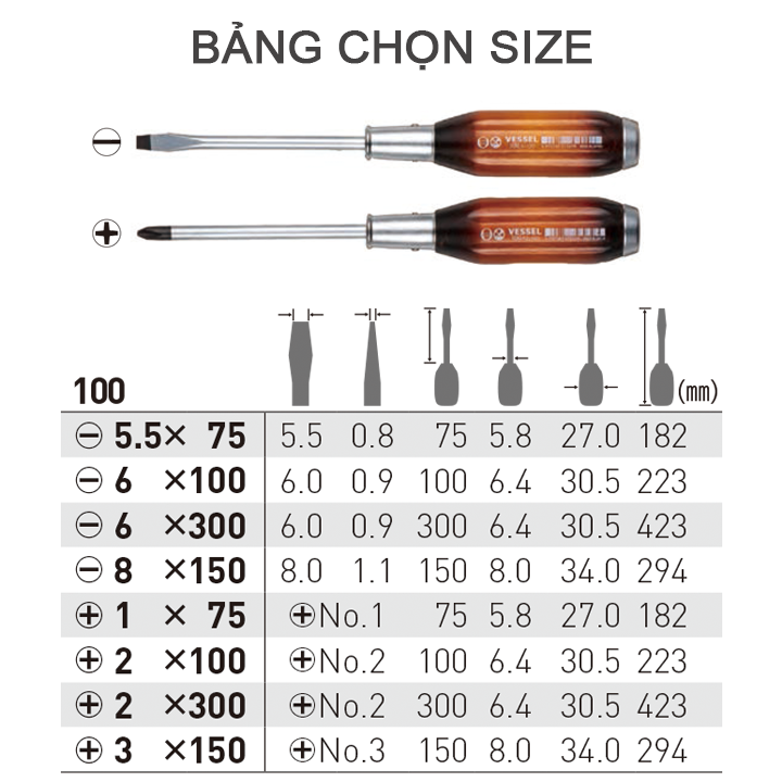 Tô vít đóng cán gỗ No.100 Vessel (Nhật Bản)