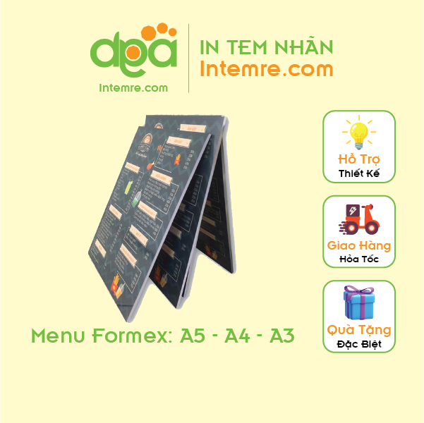 In Menu Cứng Dày Intemre.com Để Bàn Formex (Format) KT: A5, A4, A3