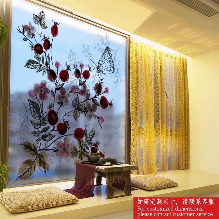[HCM]Decal Dán Kính Cao Cấp - Hoa đỏ rượu nhí ( 60x58 )-DK7131