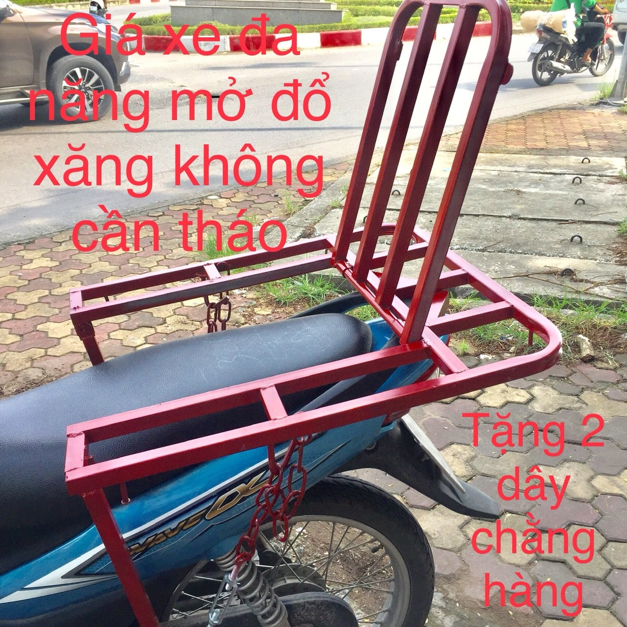 Baga chở hàng- Giá chở hàng Cáng chở hàng dành cho các loại xe mở đổ xăng không cần tháoTặng kèm 2 dây chằng hàng