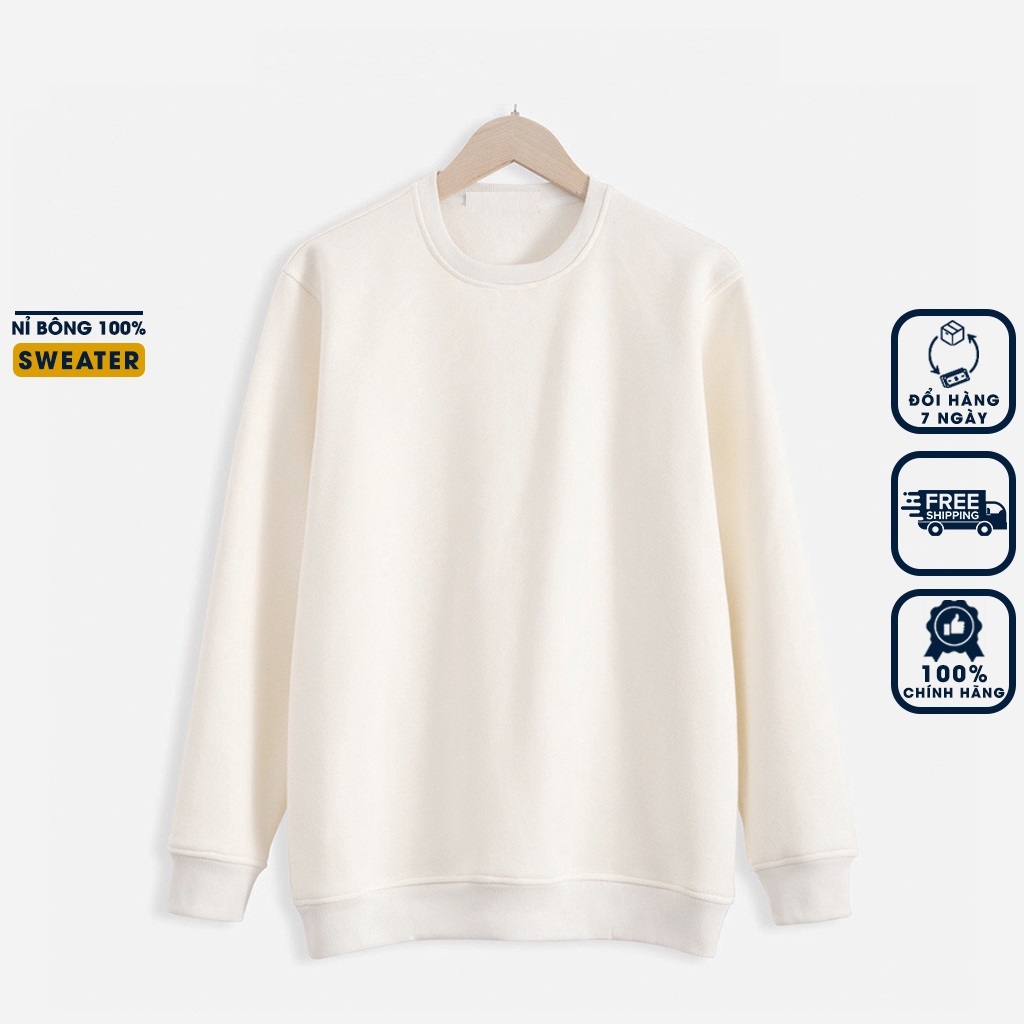 Áo sweater trơn nam nữ form rộng áo tay dài trơn unisex áo sweater basic nỉ bông dày mềm mịn Shiny Sunday MAD 002