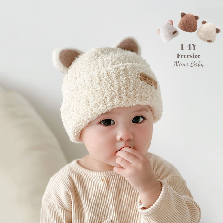 Mũ len bông xù tai mèo mùa thu đông siêu cute cho bé