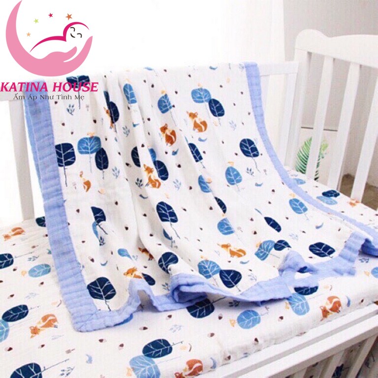 Khăn tắm cho bé Aden sợi tre 4 lớp mềm mịn mát, 90x110cm, họa tiết sắc nét có bo viền cực đẹp