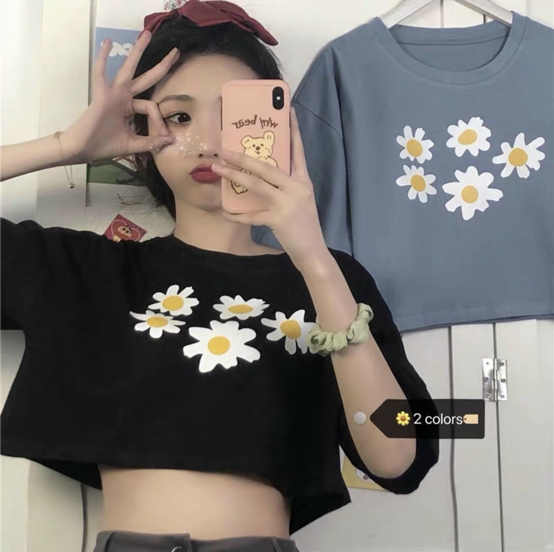 [HCM]Áo croptop hoa cúc from rộng