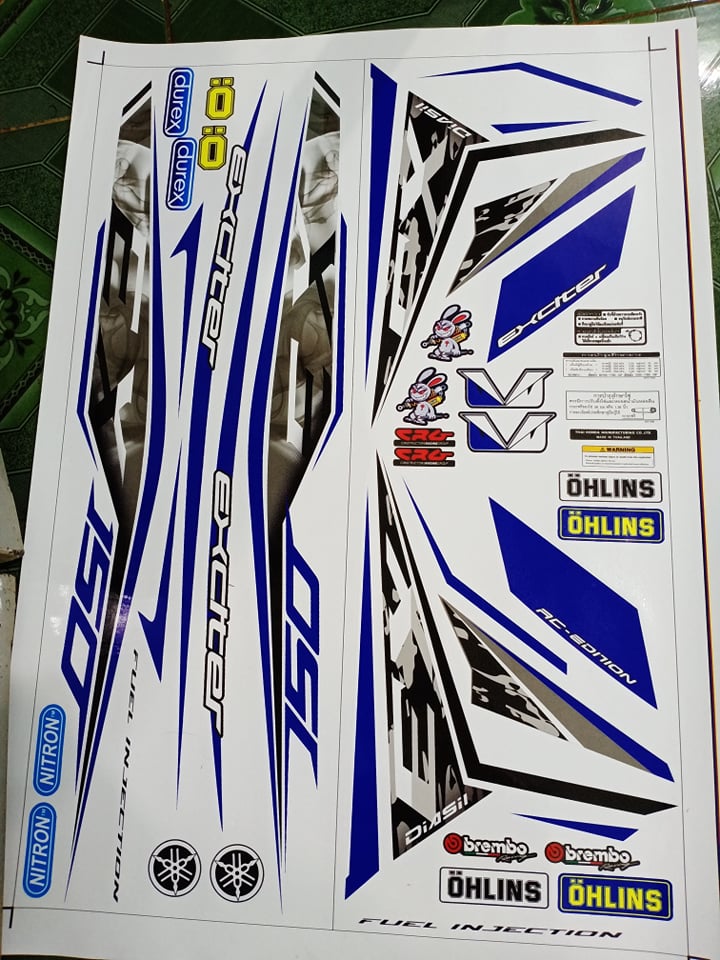 Tem rời exciter 150 xanh bạc trắng