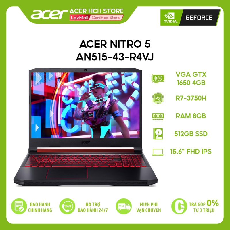 [VOUCHER 10% + 1TR ÁP DỤNG TOÀN SẢN PHẨM] Laptop Gaming Acer Nitro 5 AN515-43-R4VJ R7-3750H | 8GB | 512GB | VGA GTX 1650 4GB | 15.6 FHD | Win 10