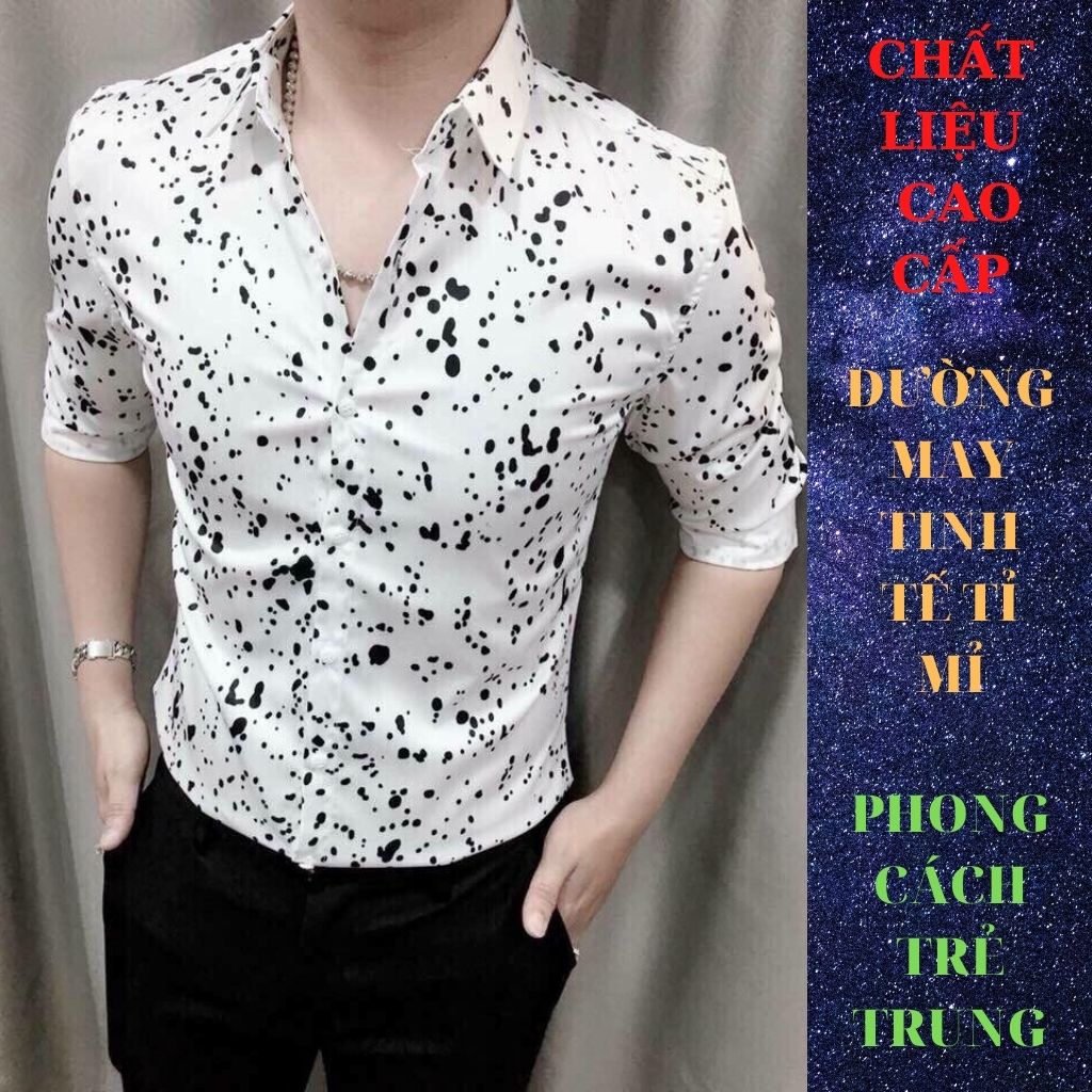 ÁO SƠ MI NAM CHẤT LỤA KHÔNG NHĂN HỌA TIÊT CHẤM BI