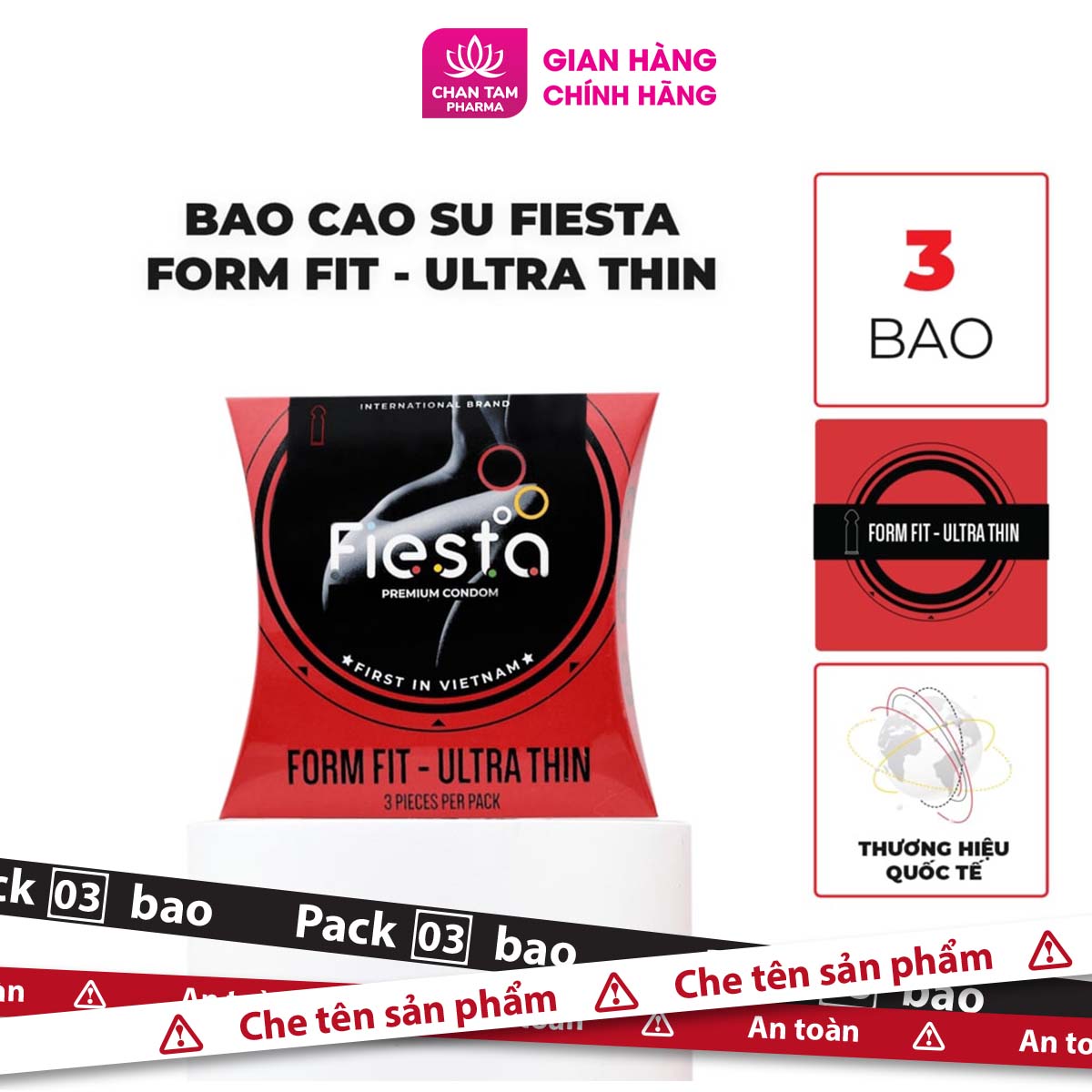 [CHE TÊN SẢN PHẨM] Bao cao su ôm sát siêu mỏng Fiesta Form Fit Ultra Thin – hộp 3 cái