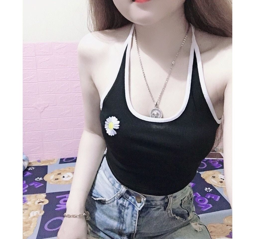 [Free ship đơn 49k] Áo kiểu croptop thêu hoa cúc dễ thương