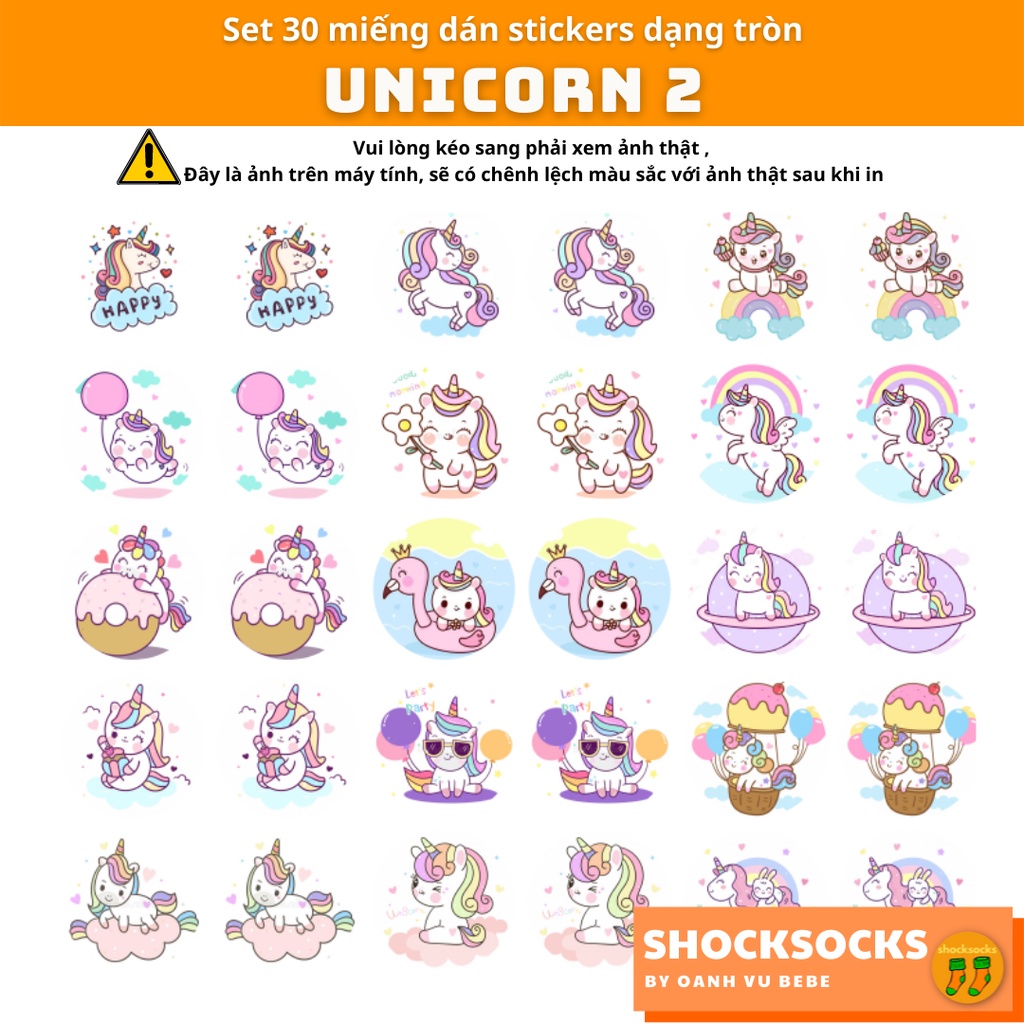 30 miếng dán stickers hình UNICORN