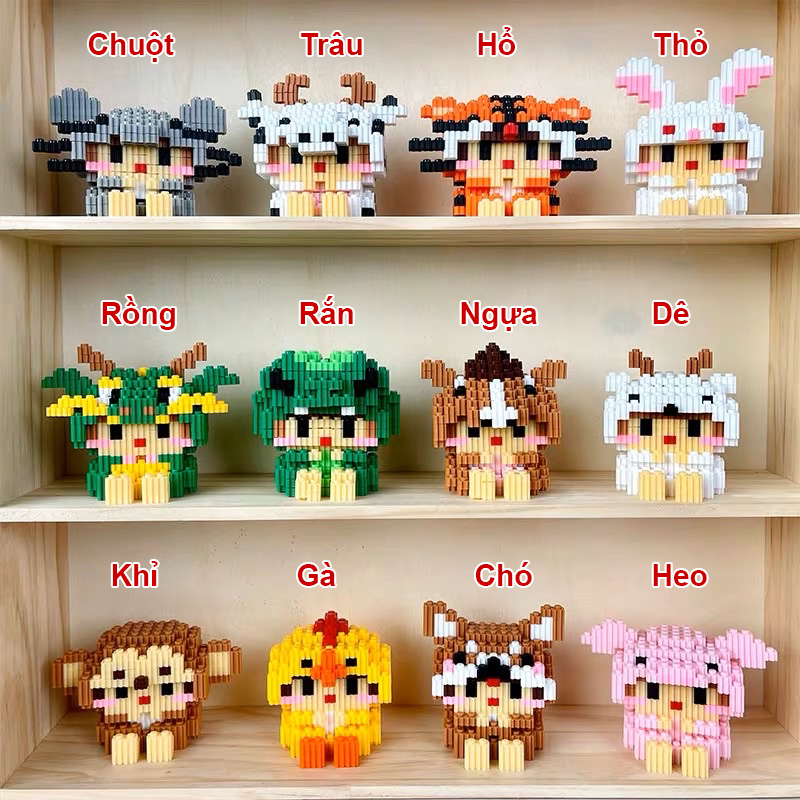 Lego mini lắp ráp 3D hình 12 con giáp đáng yêu
