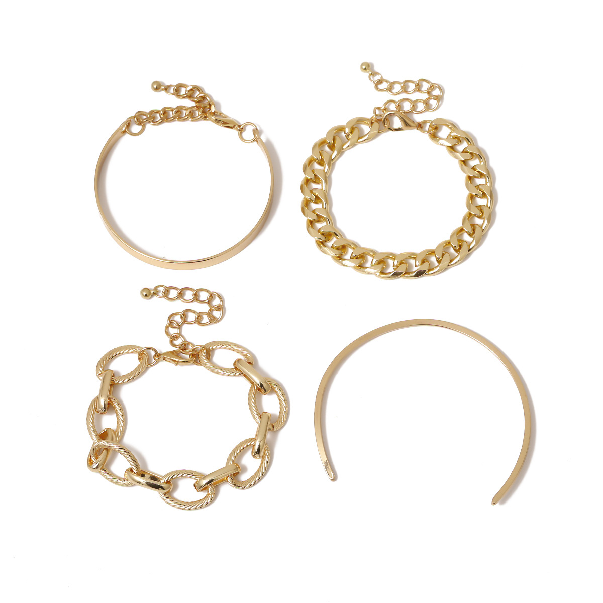 [4Pcs/Set] Vòng Tay Thời Trang Cá Tính, Hiện Đại Kết Hợp Cổ Điển Sang Trọng Chunky Chain Bracelet Set For Women Thick Chain Twisted Rope Chain Bangle Bracelet Personality Jewelry Gift