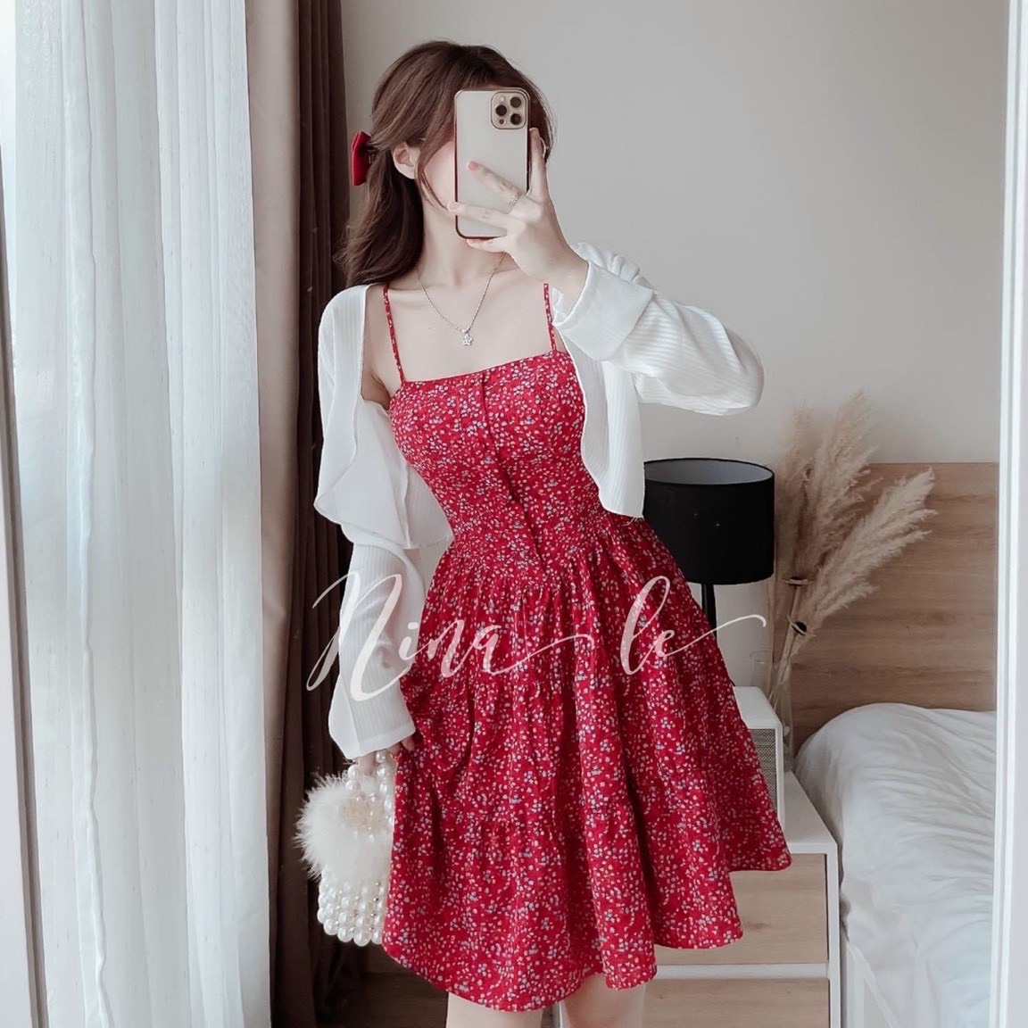 Đầm lụa 2 dây nút bọc kèm khoác thun gân hàng đẹp ld22