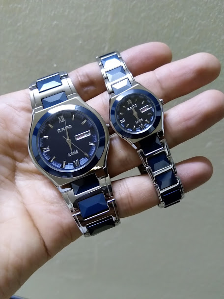 [HCM]Đồng hồ cặp đôi dây đá xanh viền trắng lịch lãm cho phái mạnh và  dịu dàng cho phái đẹp