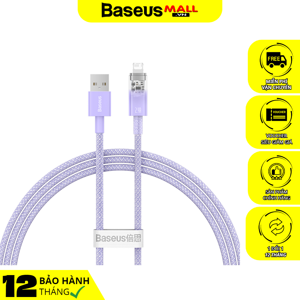 Cáp Sạc Baseus Explorer 2.4A USB to Ln | Chống Nóng An Toàn, Thiết Kế Trong Suốt