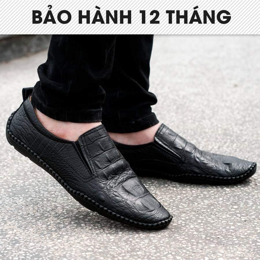 Giầy lười nam da bò in vân cá sấu